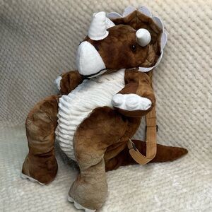 L.L.K. Brown Beige Dinosaur Plush Backpack Stuffed Animal Knapsack with Tags